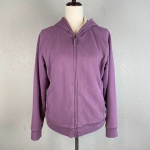 LL Bean Womens Sherpa Lined Hooded Sweatshirt M Medium Purple Full Zip Pockets